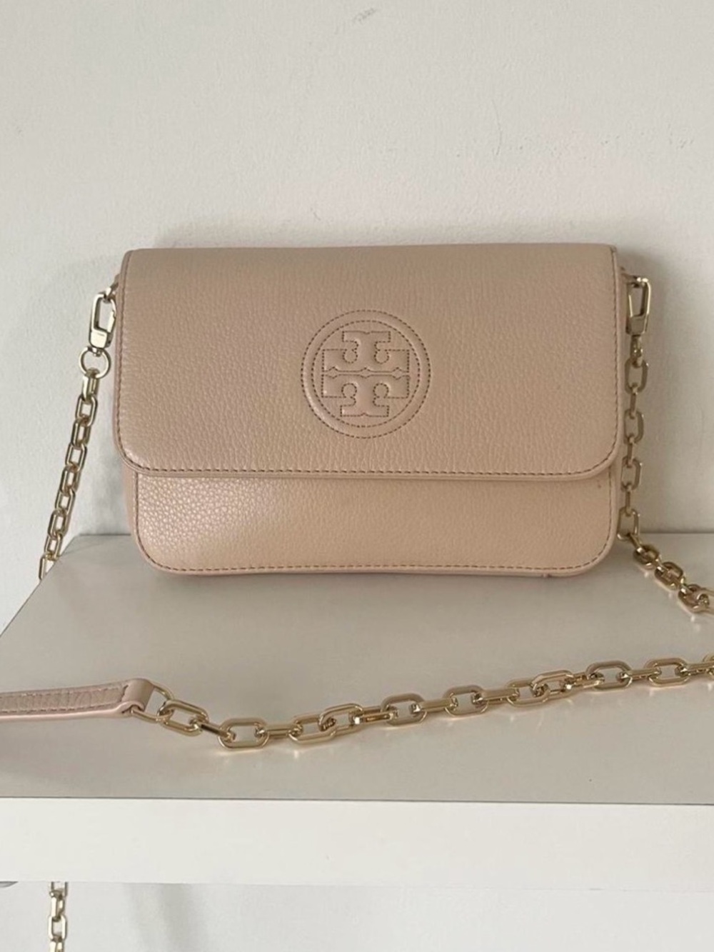 Tory Burch Blush Pebbled Leather Chain Crossbody